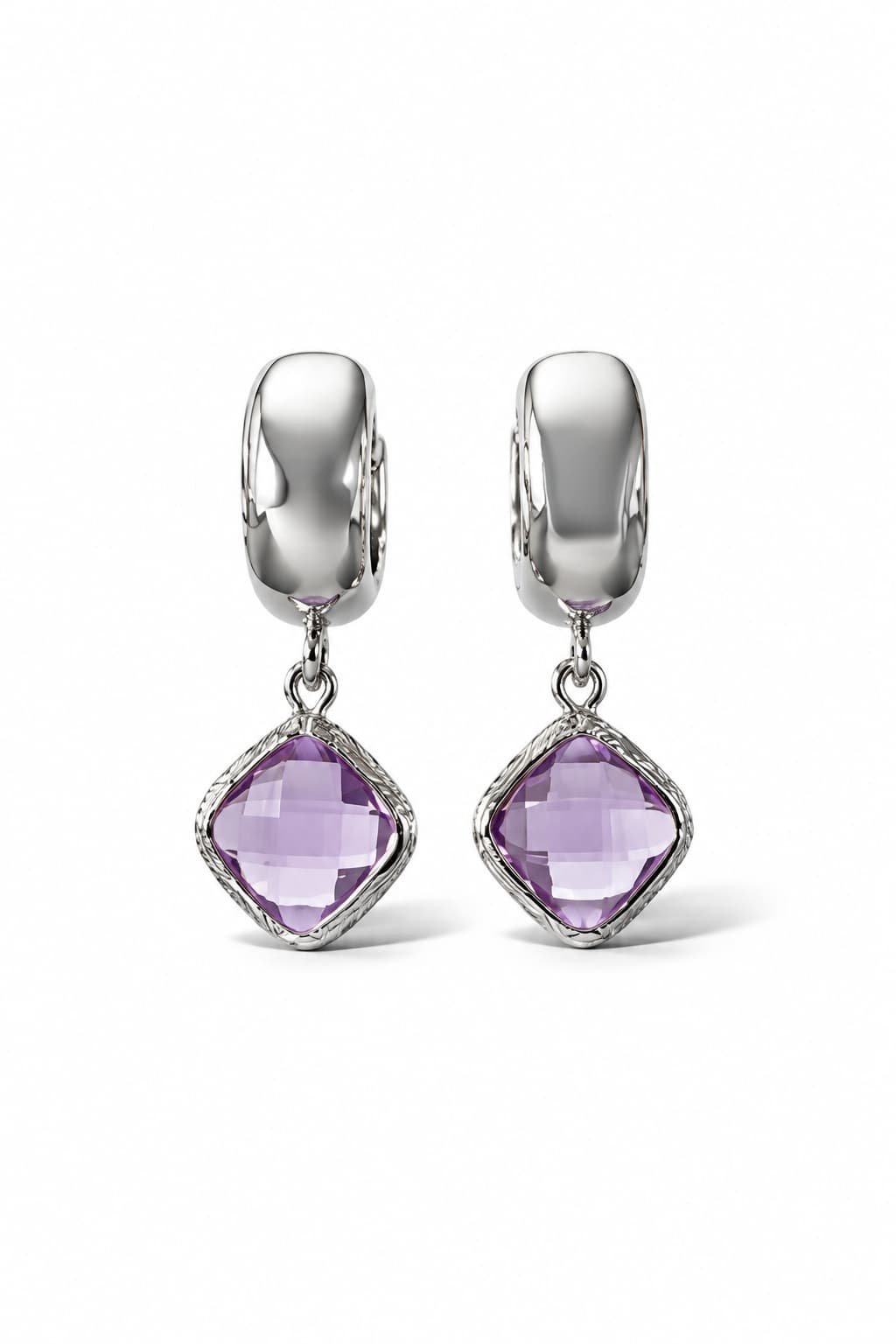SERAPHINA HUGGIE EARRINGS - LIGHT AMETHYST / SILVER