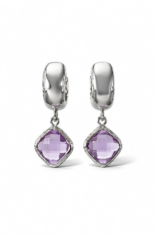 SERAPHINA HUGGIE EARRINGS - LIGHT AMETHYST / SILVER