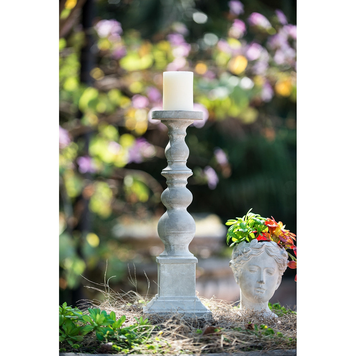 GREY CEMENT CANDLE HOLDER - LARGE
