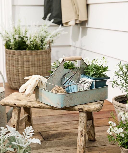 PRE ORDER: VINTAGE METAL GARDEN TOOL CRATE - ANTIQUE BLUE
