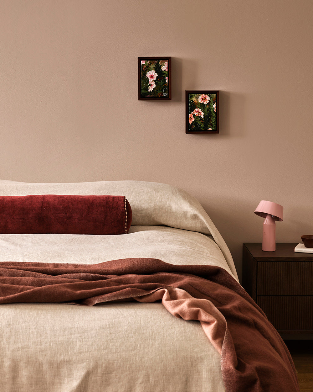 ELLIOT VELVET BOLSTER CUSHION - OXBLOOD