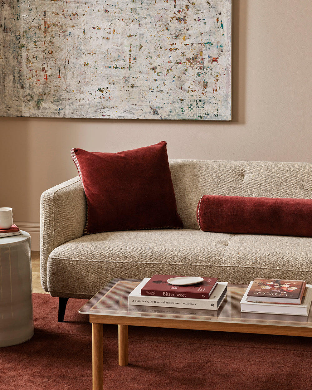 ELLIOT VELVET BOLSTER CUSHION - OXBLOOD