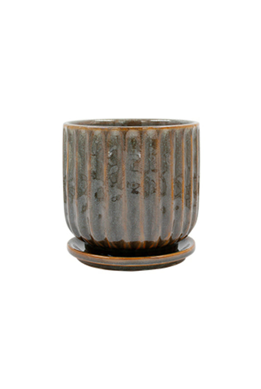 LEONIE BRACKISH GLAZE PLANTER W/ SAUCER - LARGE