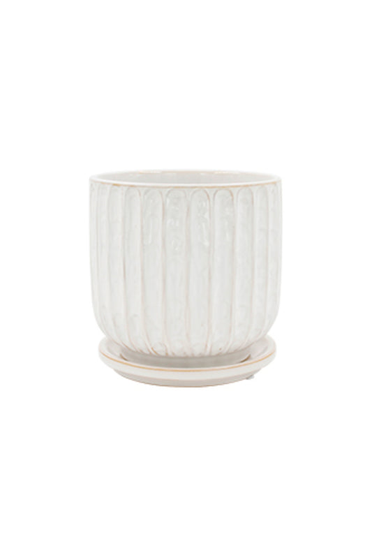 LEONIE WHITE GLAZE PLANTER W/ SAUCER - LARGE