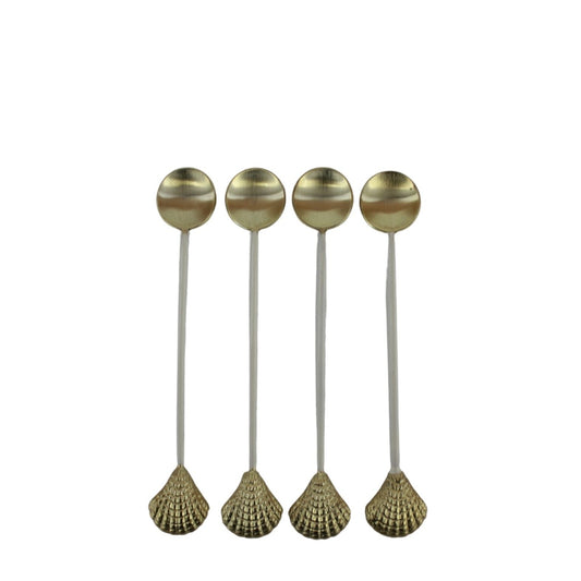 WHITE & GOLD SHELL COCKTAIL SPOONS - SET OF 4