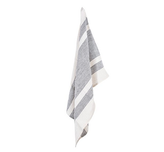 WOVEN LINEN MULTI STRIPE TEA TOWEL - NATURAL & BLACK