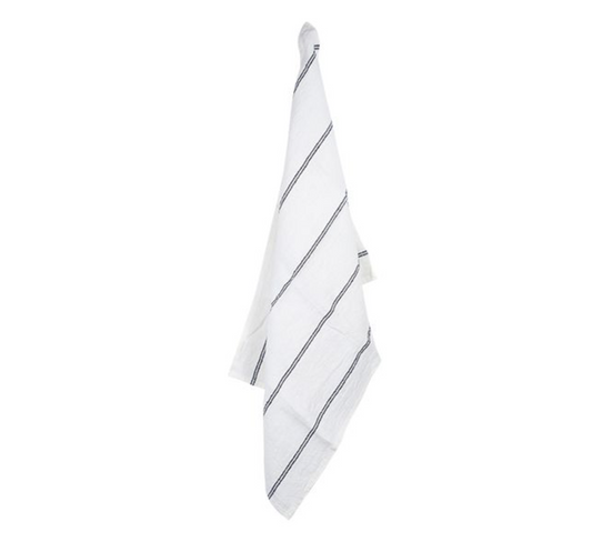 WOVEN LINEN STRIPE TEA TOWEL - OFF WHITE & BLACK