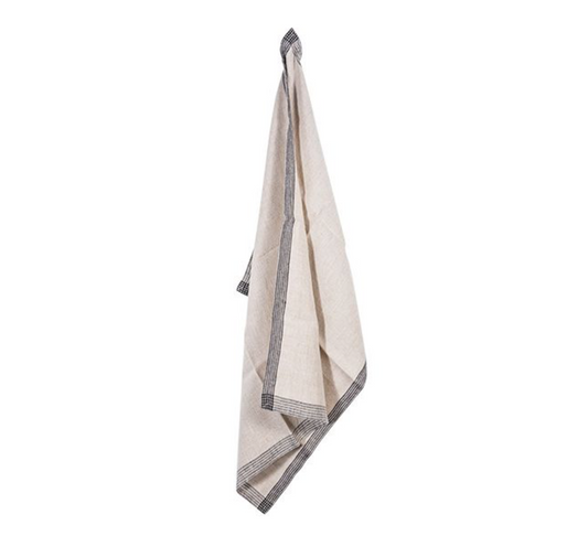 WOVEN LINEN BORDER TEA TOWEL - NATURAL & BLACK