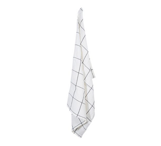 WOVEN LINEN CHECK TEA TOWEL - OFF WHITE & BLACK