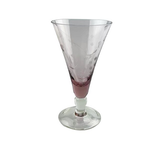 FLORAL ETCHED SHORT WINE GLASS - PINK