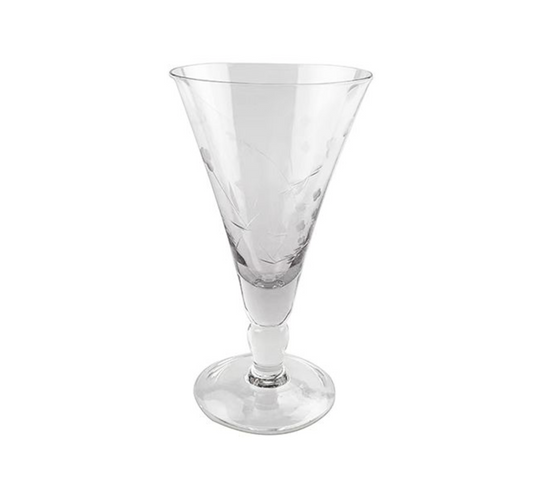 FLORAL ETCHED SHORT WINE GLASS - CLEAR
