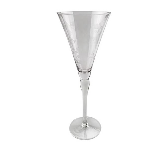 FLORAL ETCHED TALL WINE GLASS - CLEAR
