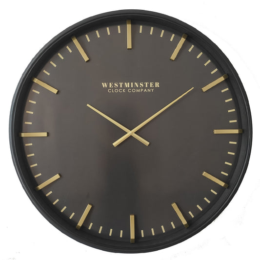 WESTMINISTER BLACK & BRASS LOOK WALL CLOCK
