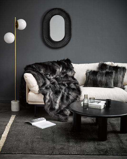 BLACK COYOTE FAUX FUR THROW