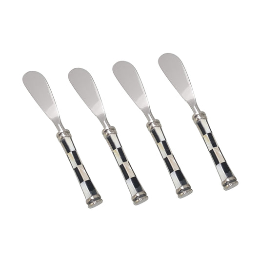 CHECKER BLACK & WHITE STAINLESS STEEL AND BONE SPREADERS SET