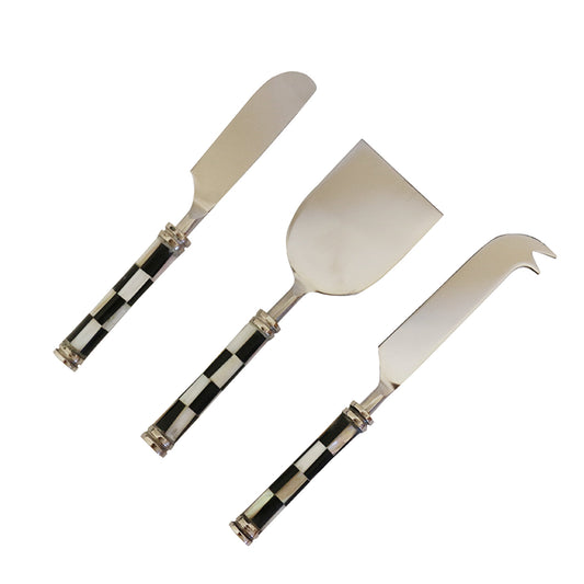 CHECKER BLACK & WHITE STAINLESS STEEL AND BONE CHEESE SERVER SET