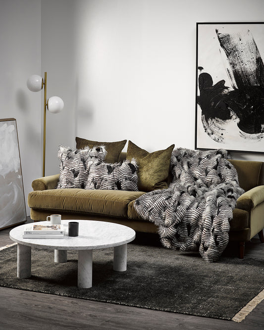 SILVER PHEASANT FAUX FUR THROW